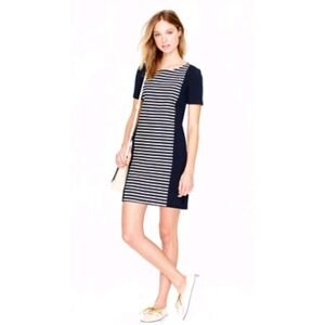J. Crew Womens Texture Striped Shift Dress Sz 12 Navy Ivory Minimalist Classic